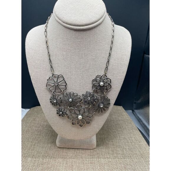 Lia Sophia Flower Design Necklace Accented With Crystals and Pearls Retired - Picture 7 of 7
